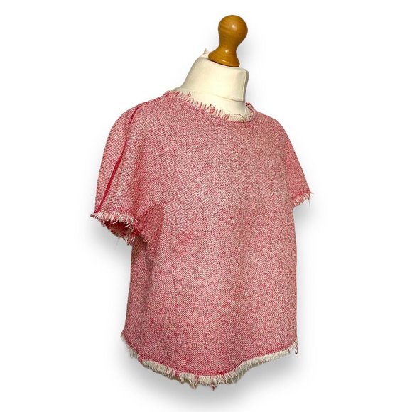 Hush Top 10 Pink Melange Textured Cotton Blend Raw Edge Frayed Boxy Boho - Picture 4 of 11